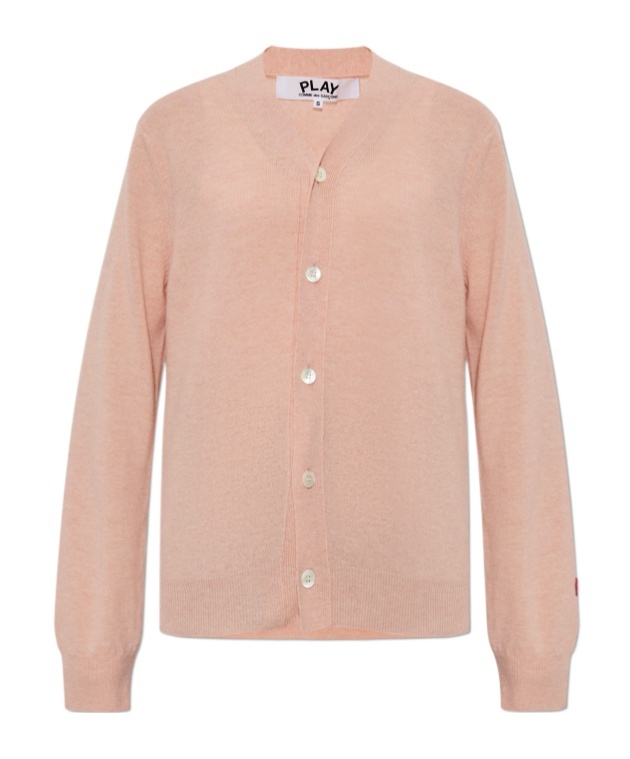 Comme Des Garçons Play Heart-patch Knitted Wool Cardigan In Pink