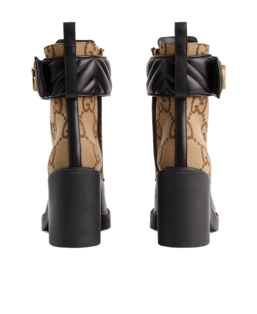 Gucci Beige & Black Gg Marmont Ankle Boots In Green