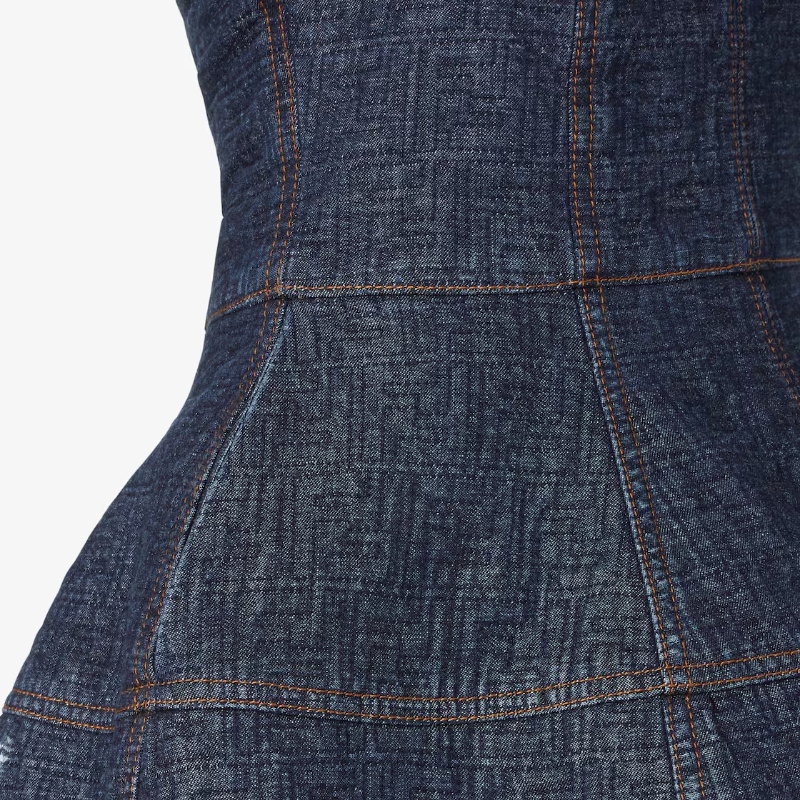 Fendi Dark Blue Ff Denim Dress In Blue