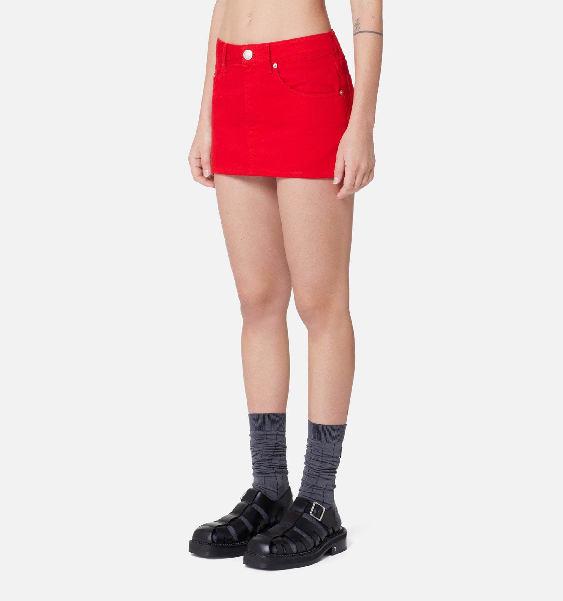 Ami Alexandre Mattiussi Logo-patch Denim Skirt In Red