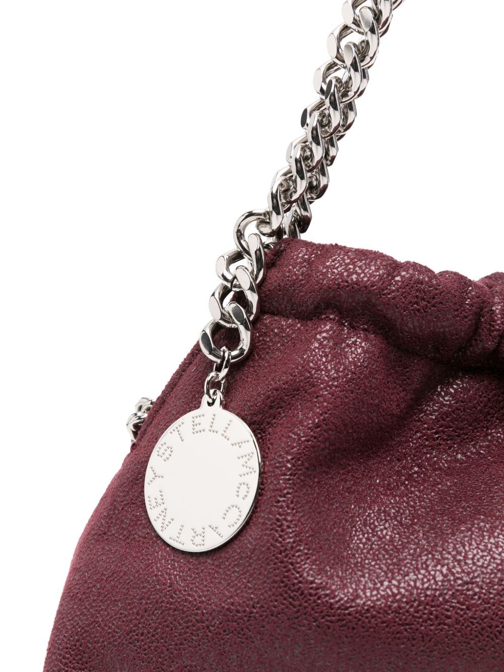 Stella Mccartney Mini Falabella Chain-trimmed Drawstring Tote Bag In Burgundy