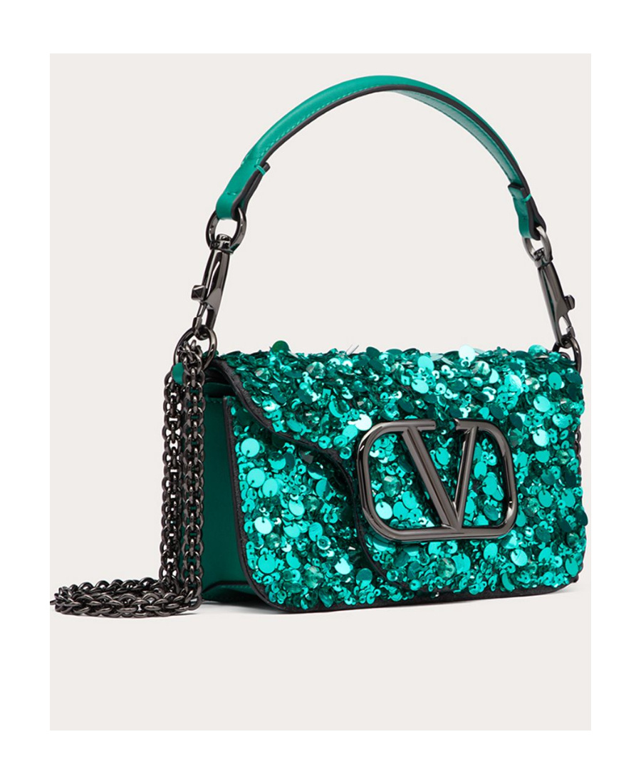 Valentino Small Locò Shoulder Bag With 3d Embroidery In Green