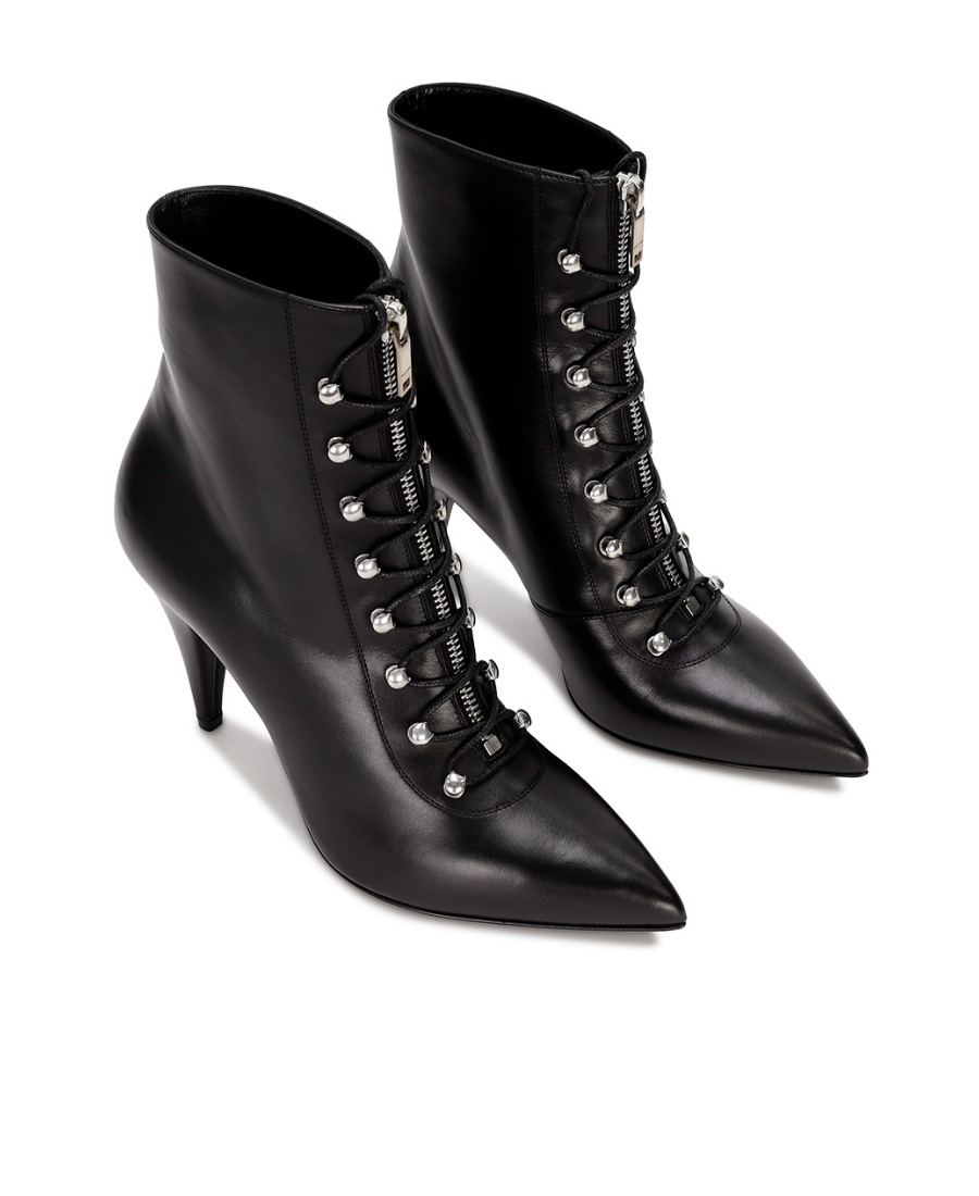 Saint Laurent Logo High-heeled Short Boots In Black