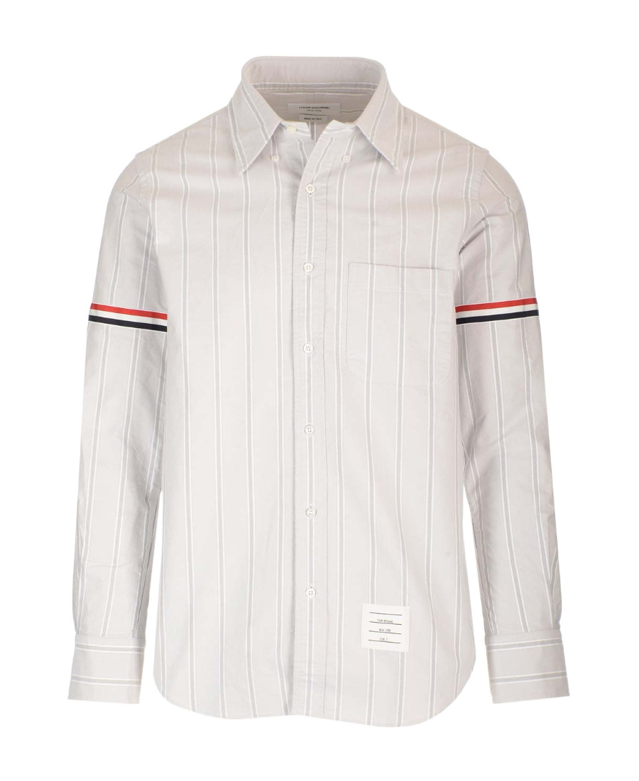 Thom Browne Vertical Stripe Long-sleeve Shirt With Tricolor Detail In White