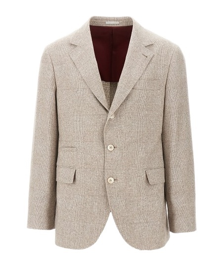 Brunello Cucinelli Checked Single-breasted Blazer In Neutral