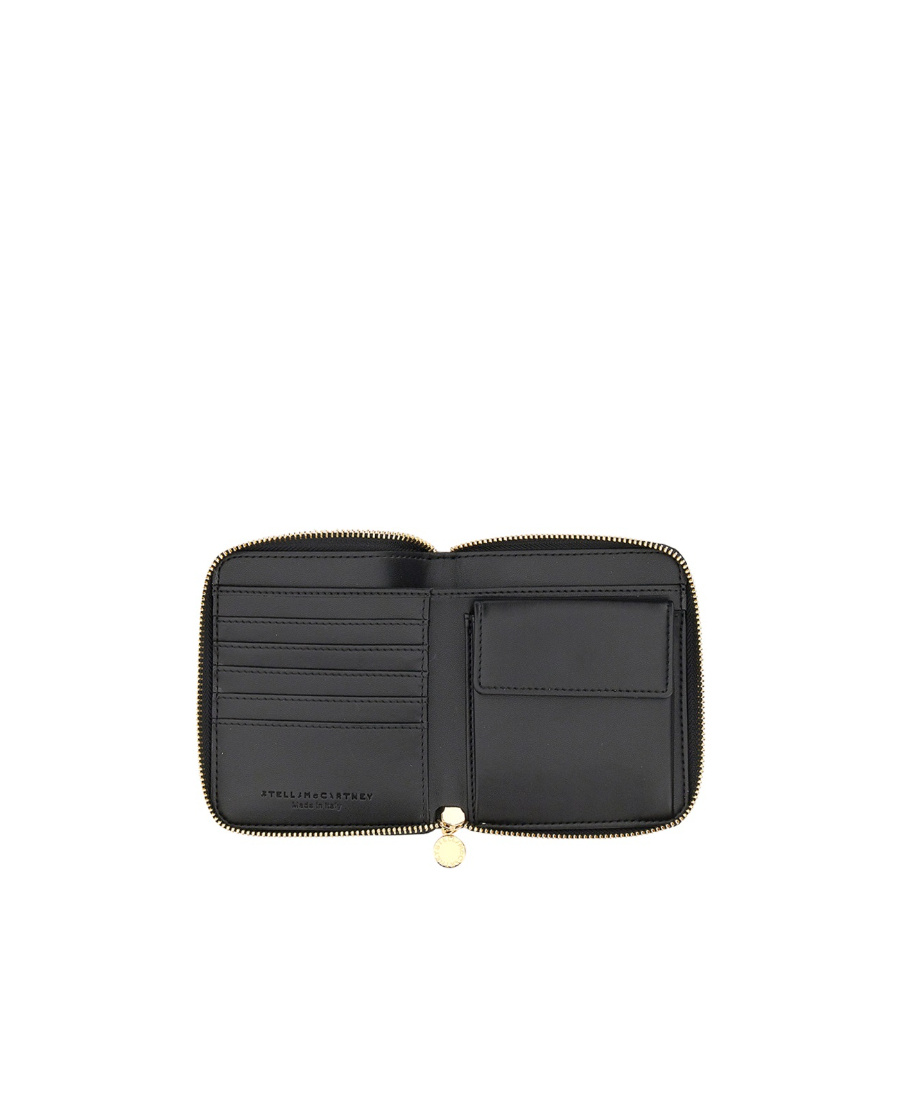 Stella Mccartney Logo Printed Zip-around Wallet In Black