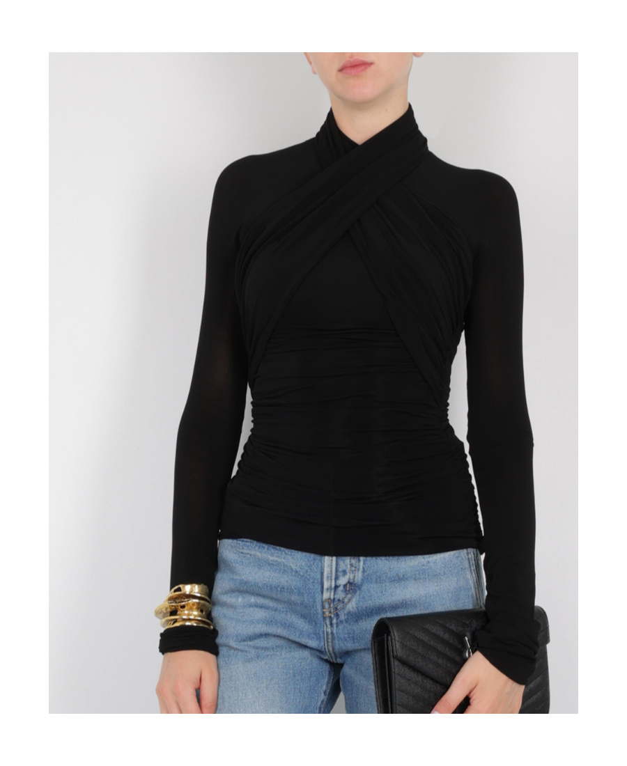 Saint Laurent Semi-sheer Roll-neck T-shirt In Black