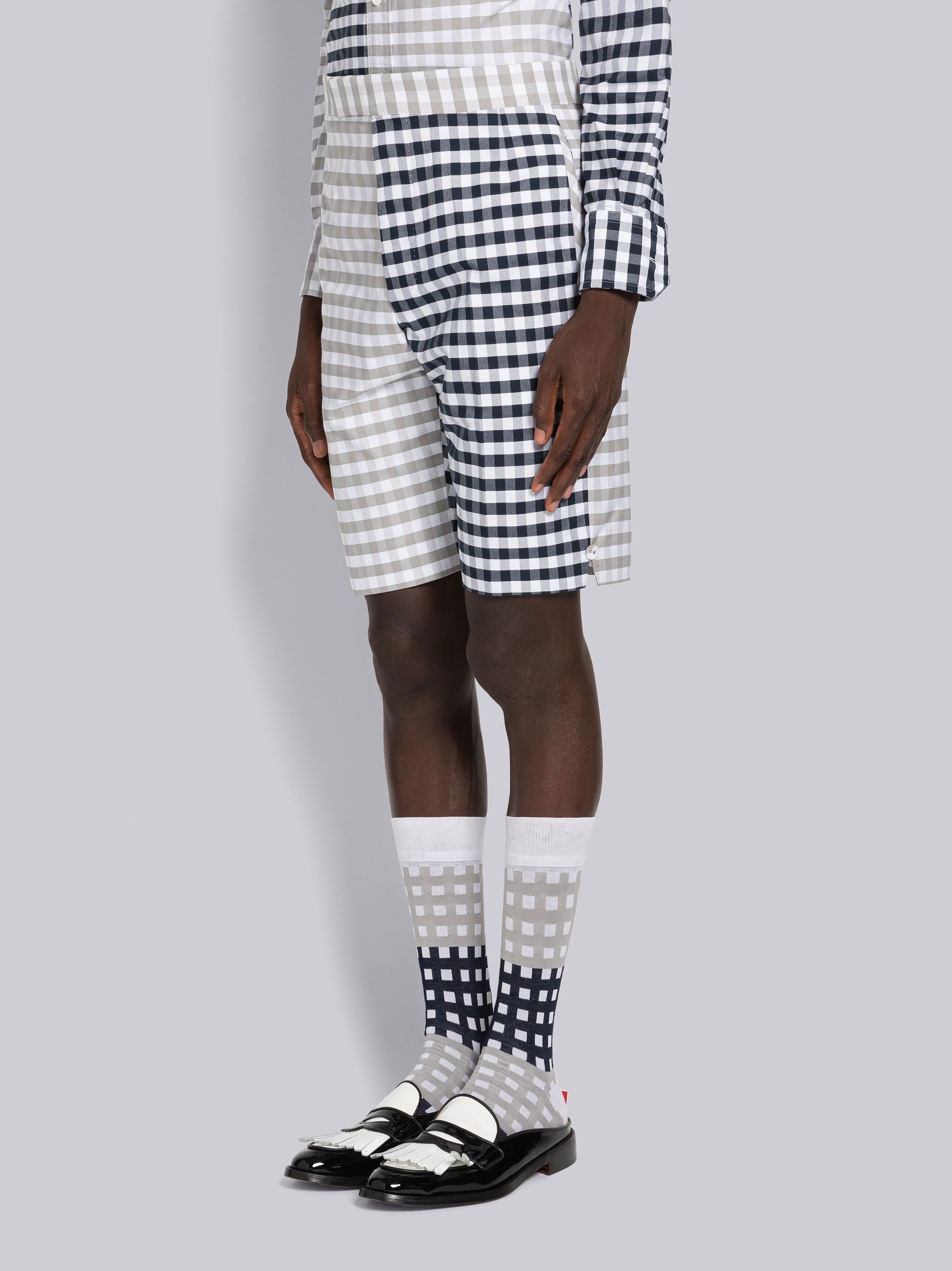 Thom Browne Gingham Check Tailored Shorts In White