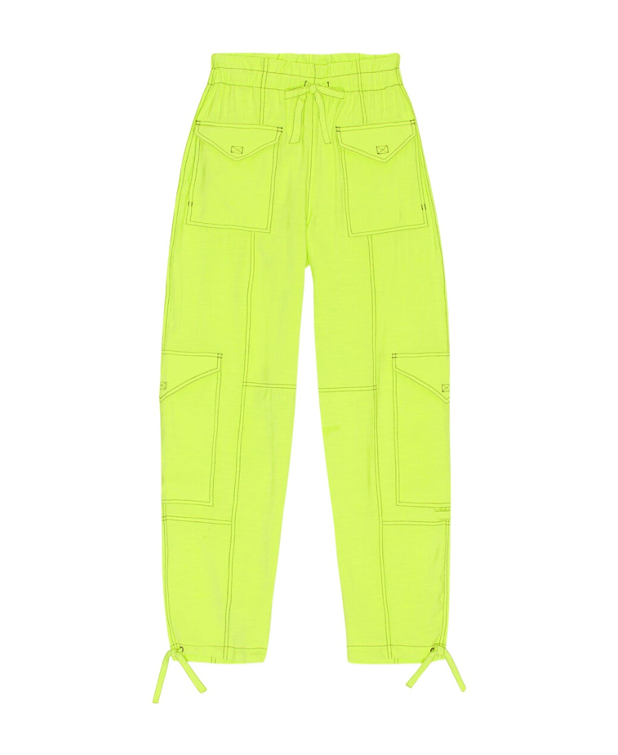 Ganni Light Slub Pocket Pants In Sulphur Spring In Green
