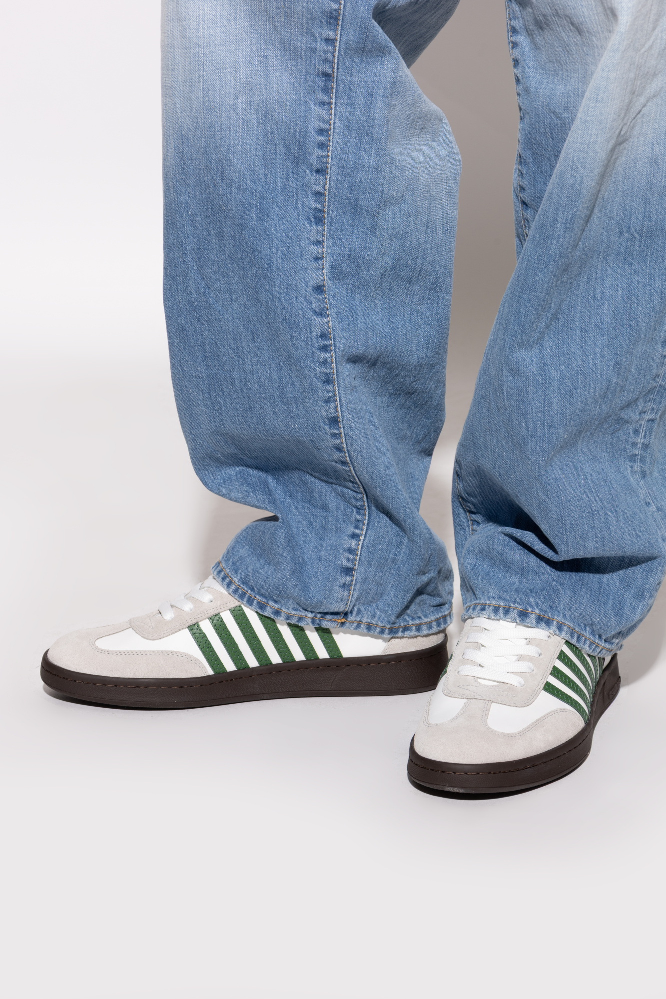 Dsquared2 White Leather Sneakers With Side Stripe Detailing In White