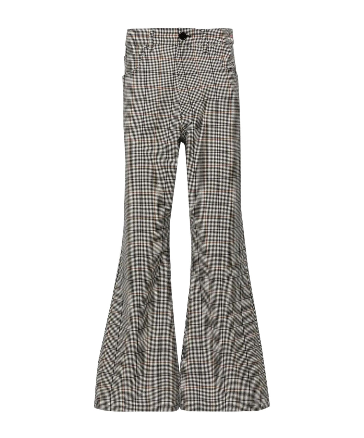 Marni Gingham-check Flared Trousers In Gray