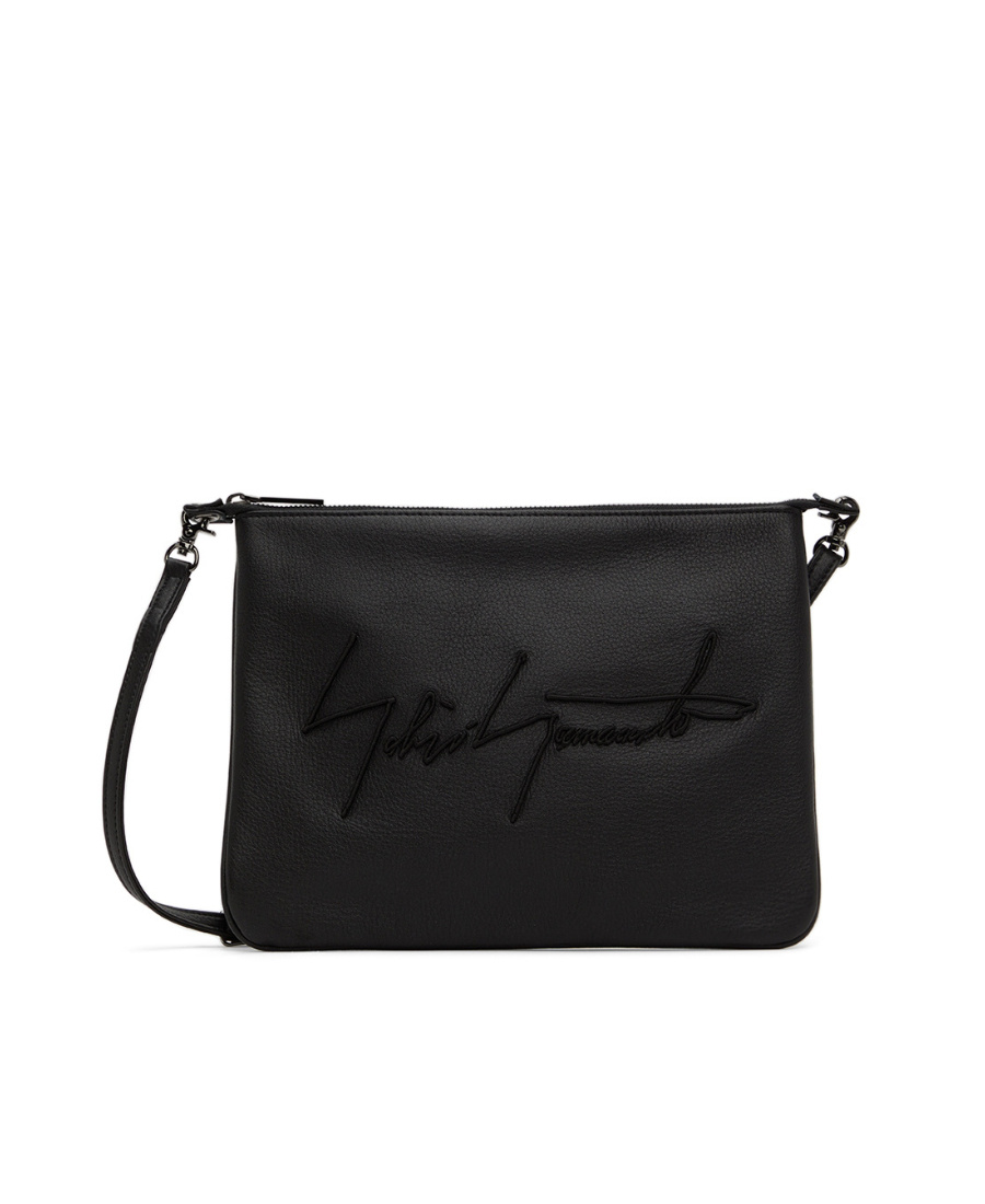 Yohji Yamamoto Logo-embroidered Leather Shoulder Bag In Black