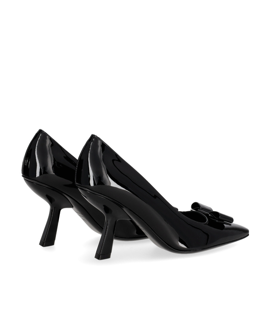 Ferragamo Woman Kitten Heel Pump With Asymmetric Bow In Black