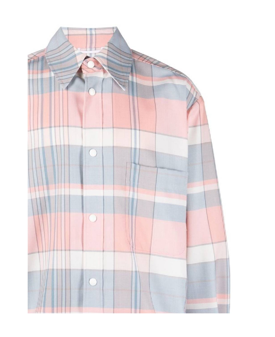 Thom Browne Wool Check Pattern Shirt With Wide Collar In White