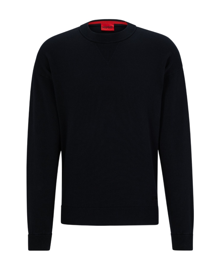 Hugo Boss Virgin-wool Sweater With Embroidered Logo In Black
