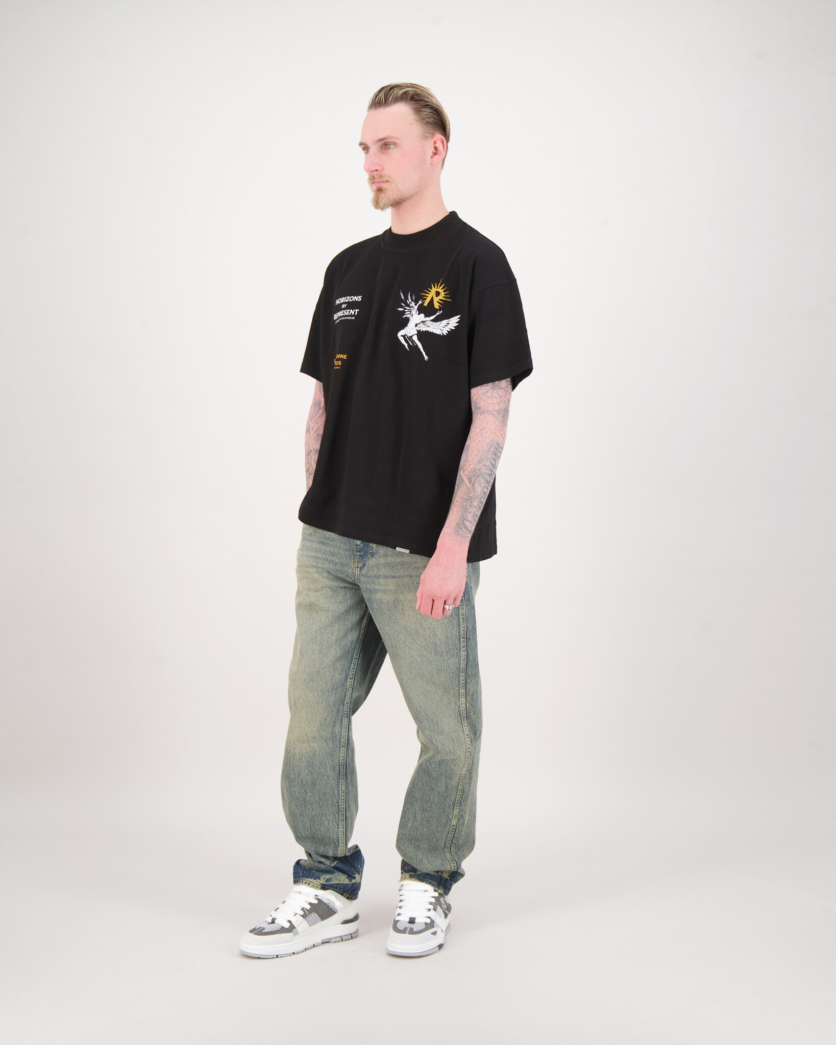 Represent Multi-pocket Denim Trousers In Gray