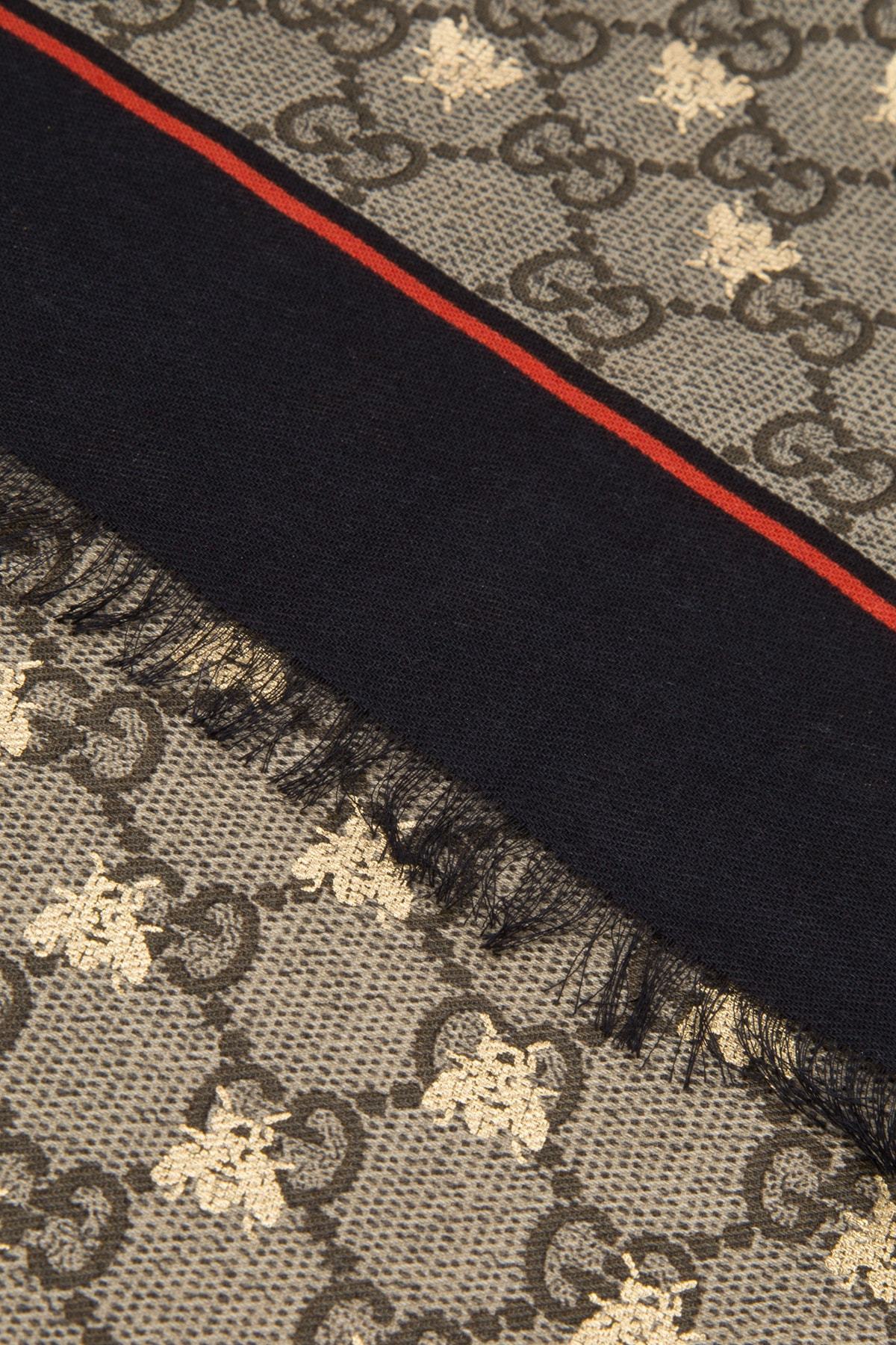 Gucci Modal Silk Shawl With Gg Bees Motif In Nude