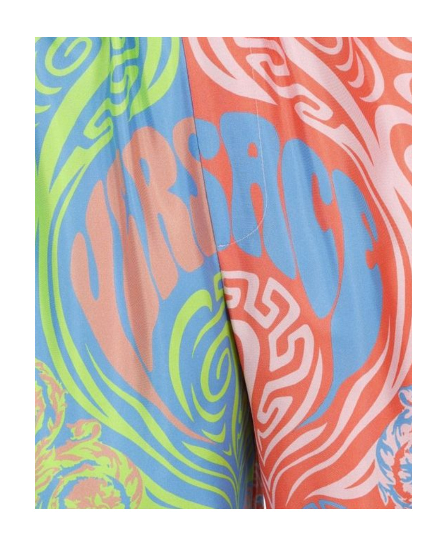 Versace Medusa Music Print Bi-colour Silk Shorts In Pink