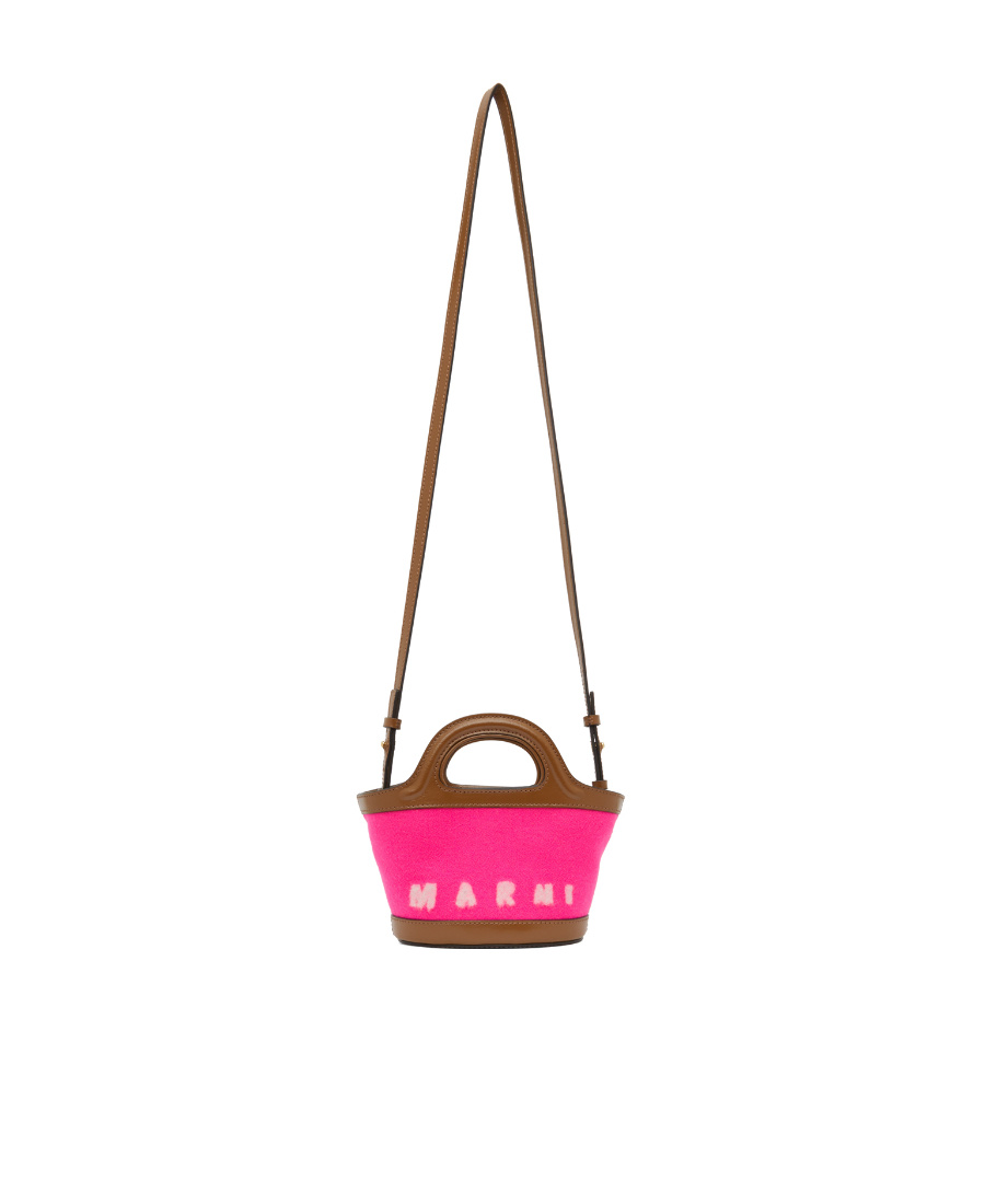 Marni Felted-logo Bucket Bag In Pink