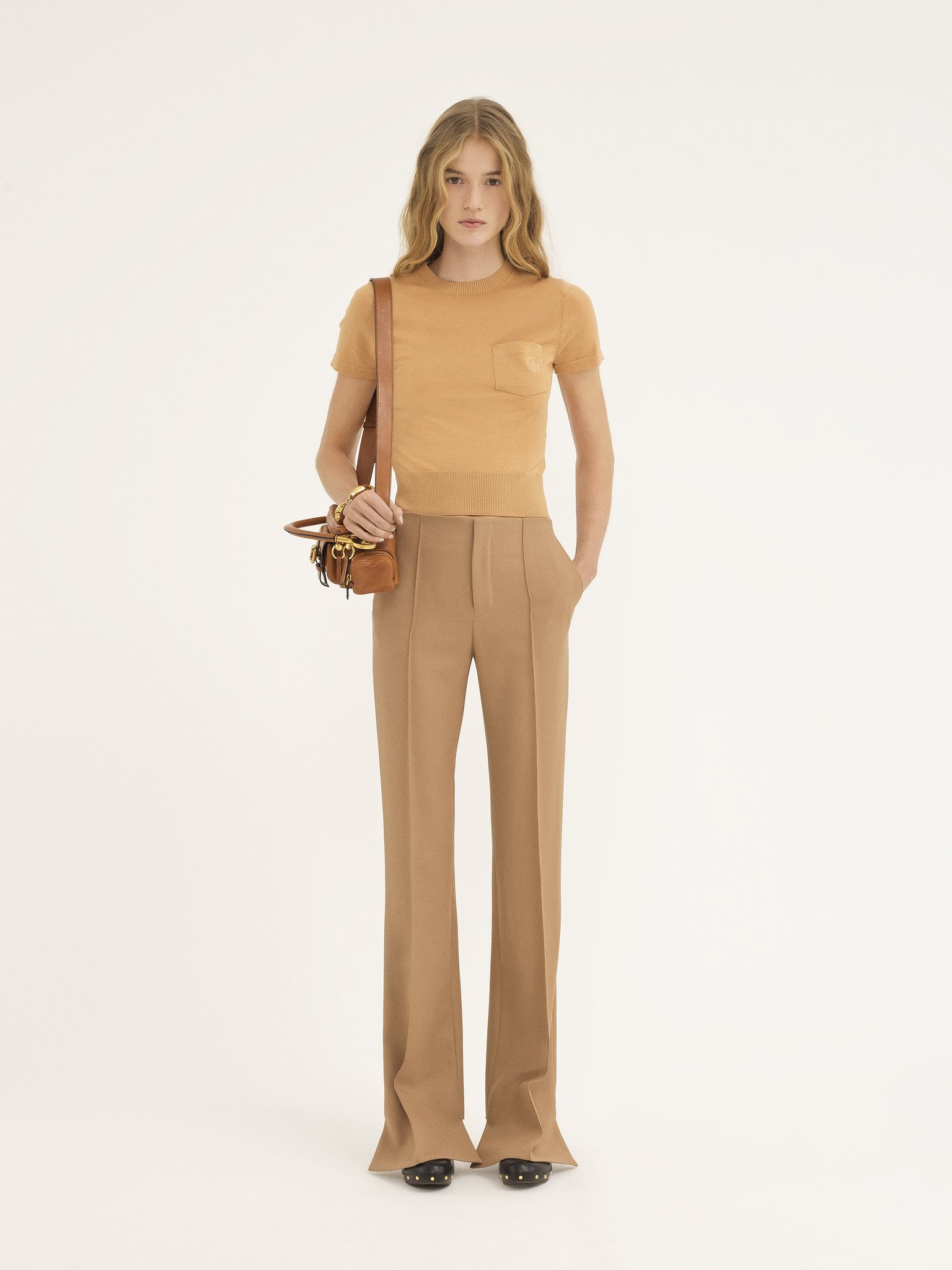 Chloé Pintuck Bootcut Trousers In Nude