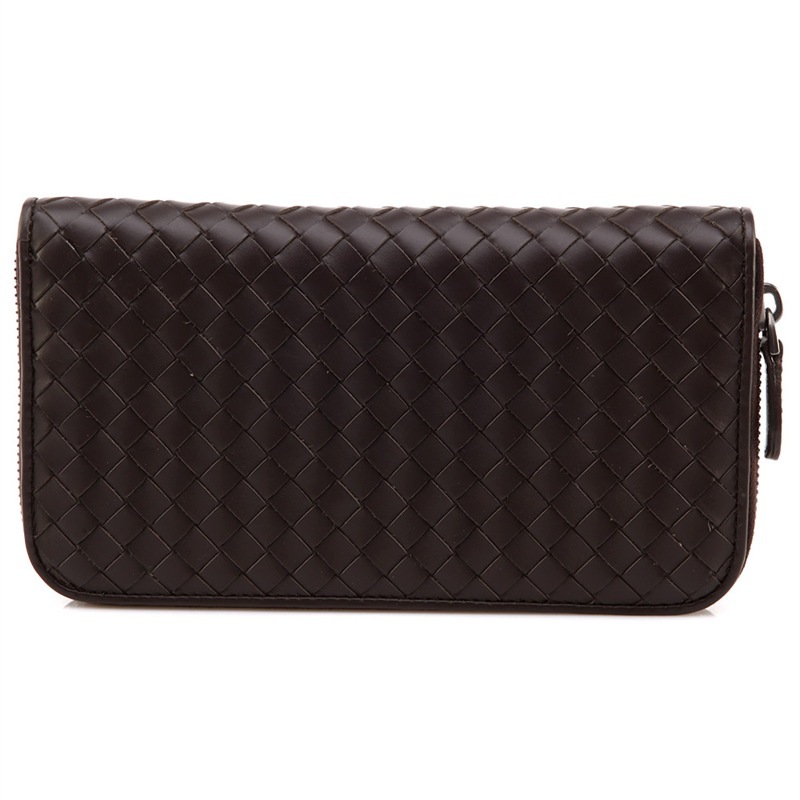 Bottega Veneta Intracciato Piccolo Woven Wrap-around Zipper Wallet In Black