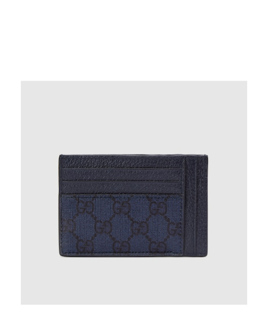 Gucci Ophidia Gg Leather Card Holder In Dark Blue