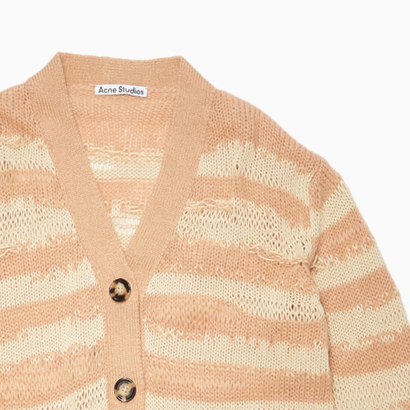 Acne Studios Distressed Stripe Cardigan In Nude
