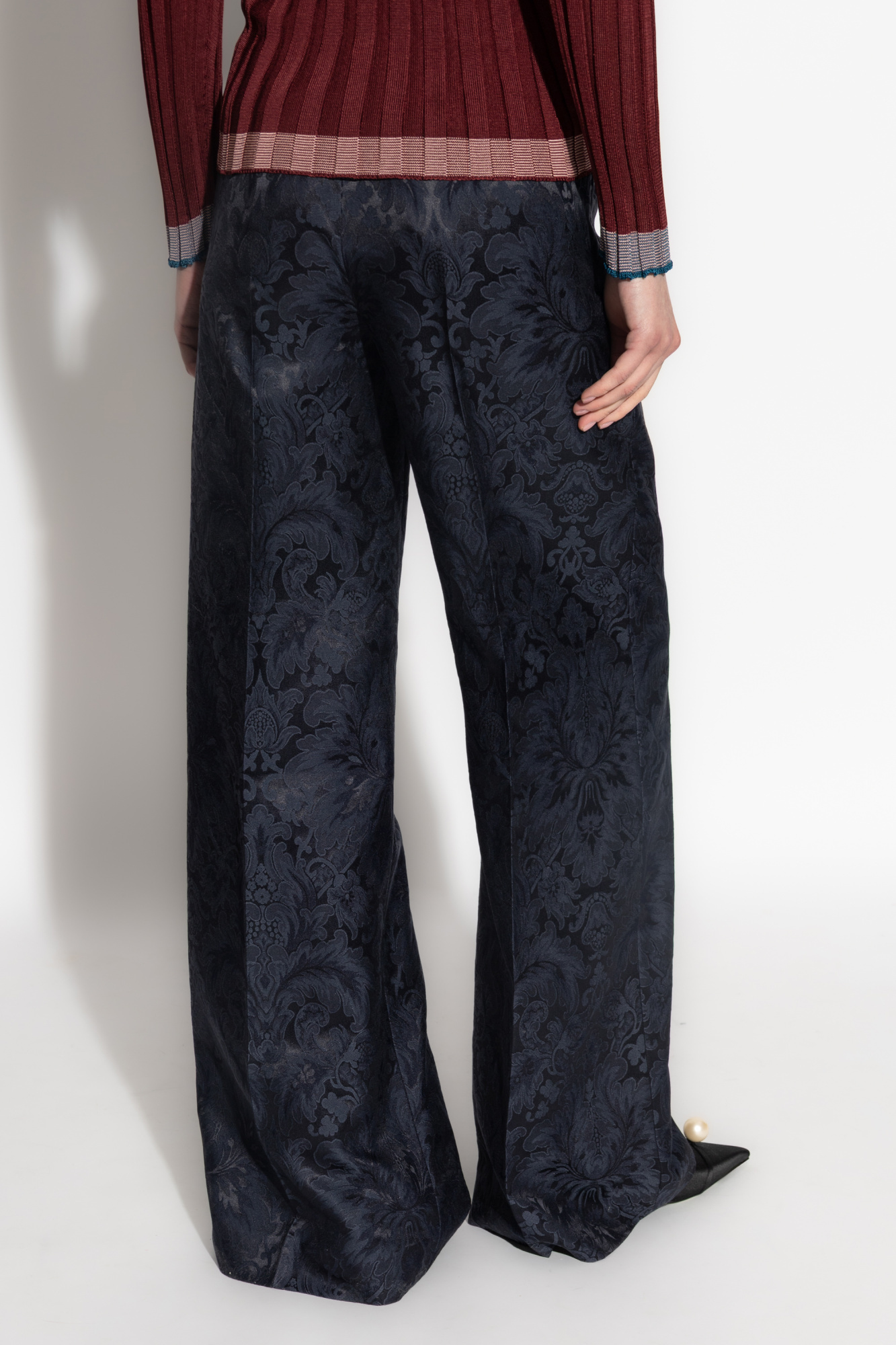 Etro Damask-pattern Straight Trousers In Black