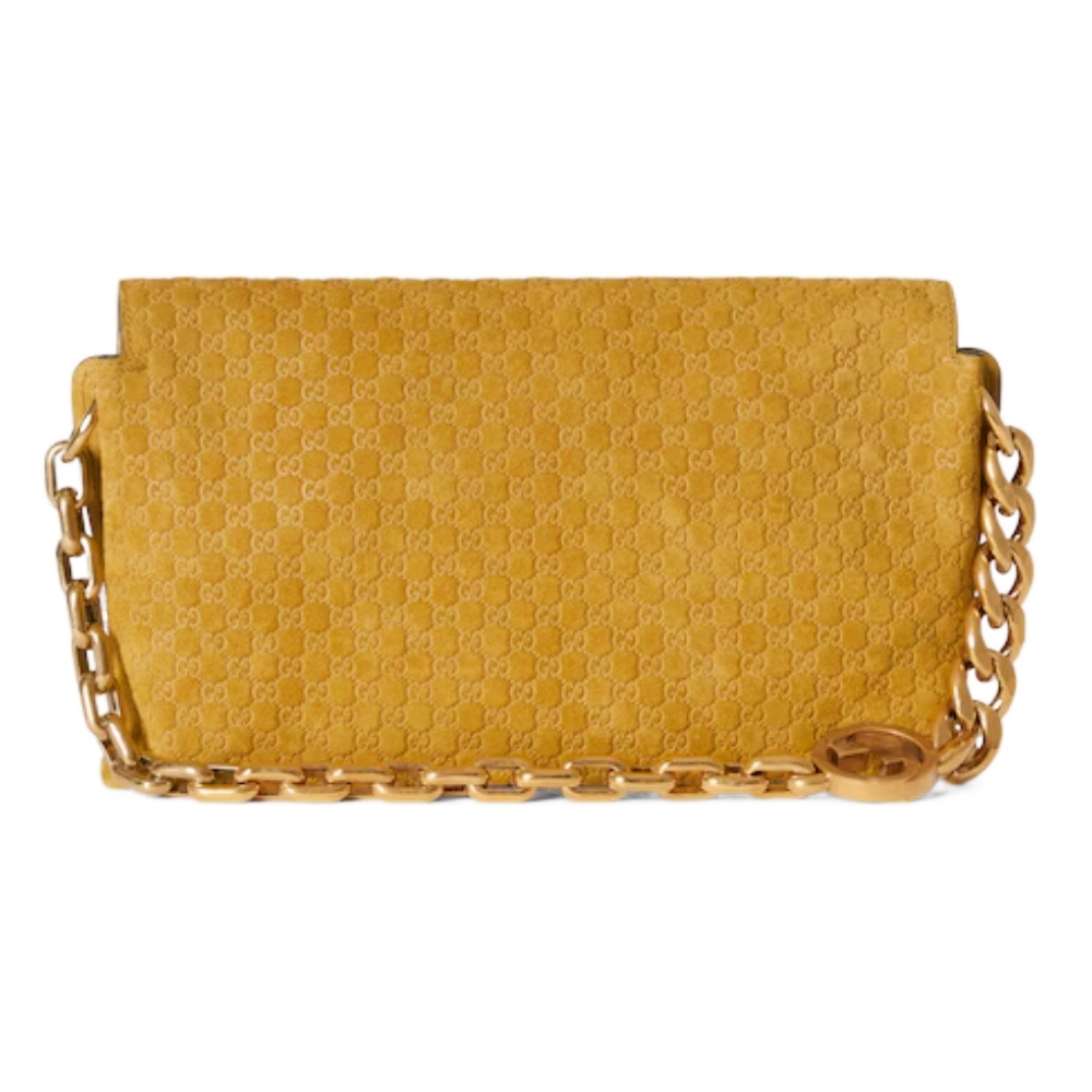 Gucci Women Suede Shoulder Bag With All-over Gg Motif In Yellow