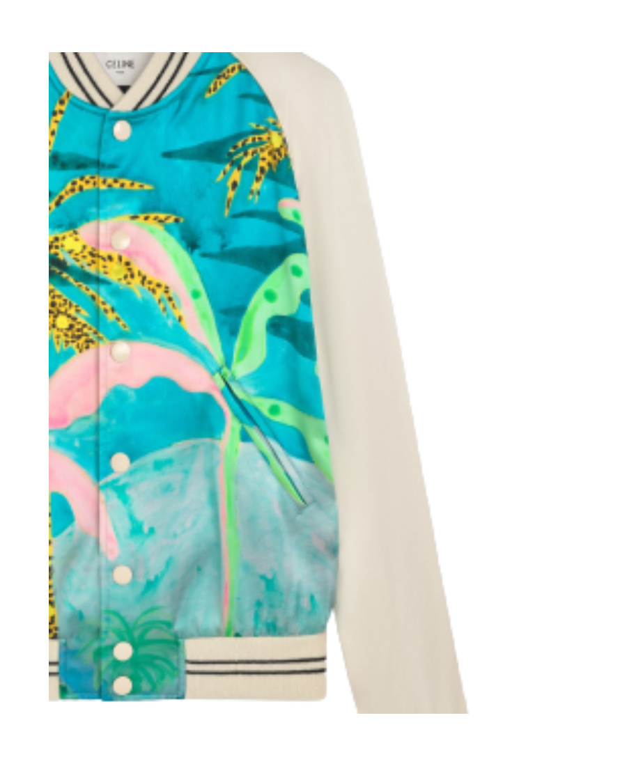 Celine Teddy Jacket Souvenir In Satin With Artist Print In Nude