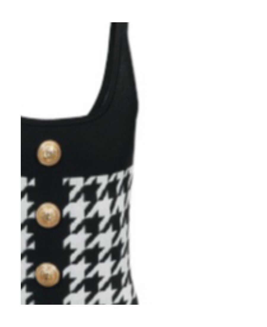 Balmain Hounstooth Knitted Minidress With Logoed Buttons In Black
