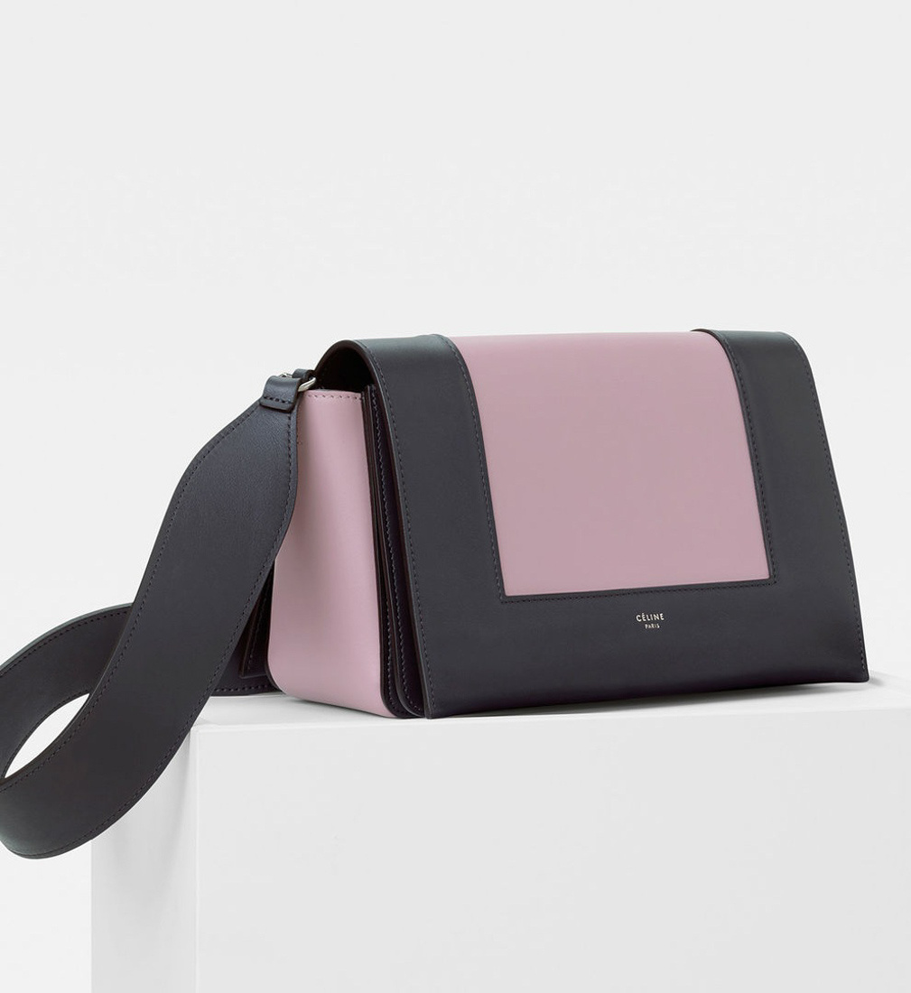 Celine Frame Medium Smooth Cow Leather Two-color Handbag In Black