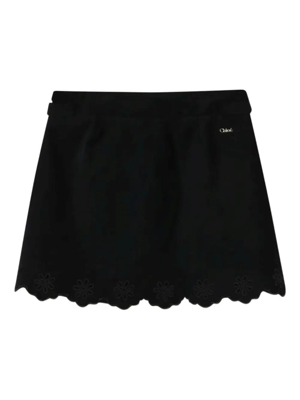 Chloé Scalloped-hem Floral-embroidered Skirt In Black