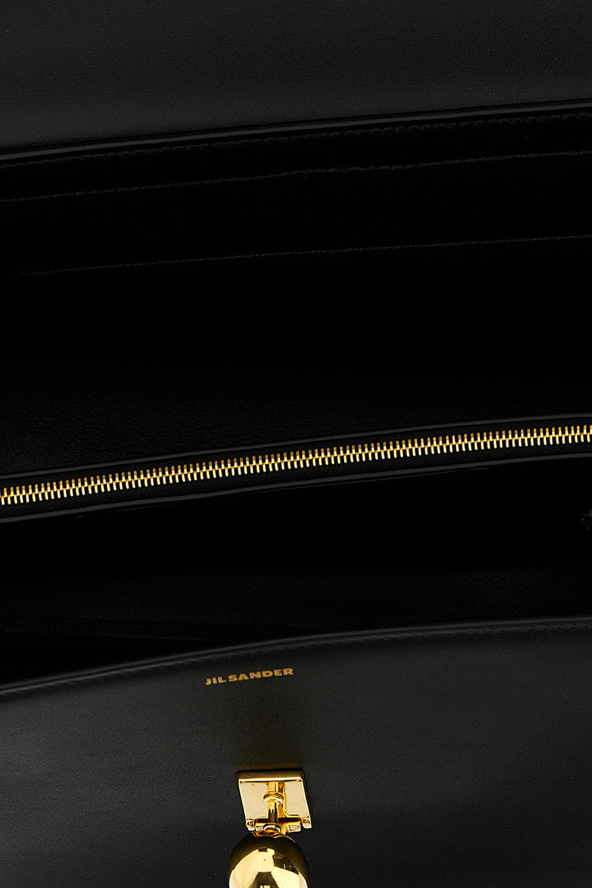 Jil Sander Almond Foldover Top Handle Bag In Black