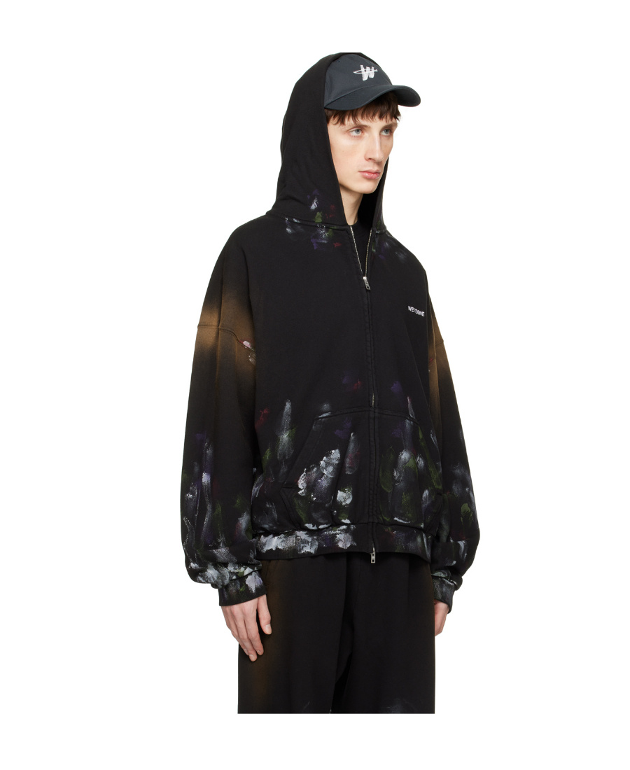 We11 Done Painterly-print Cotton Hooded Jacket In Black