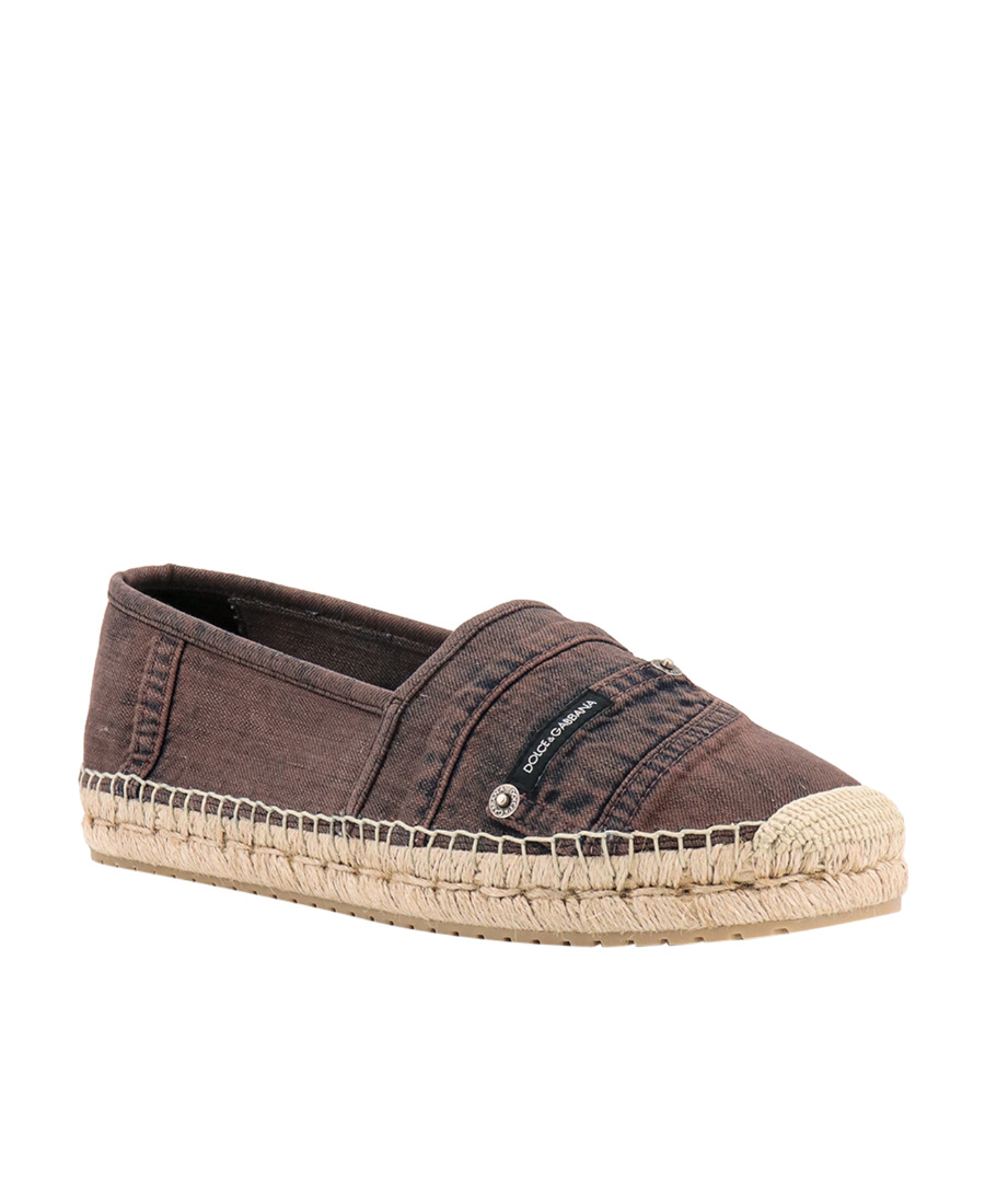 Dolce & Gabbana Canvas Denim Logo-patch Slip-on Espadrilles In Brown