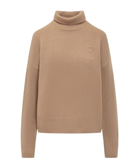 Ami Alexandre Mattiussi Ami Paris Logo Embroidered Turtleneck Jumper In Nude