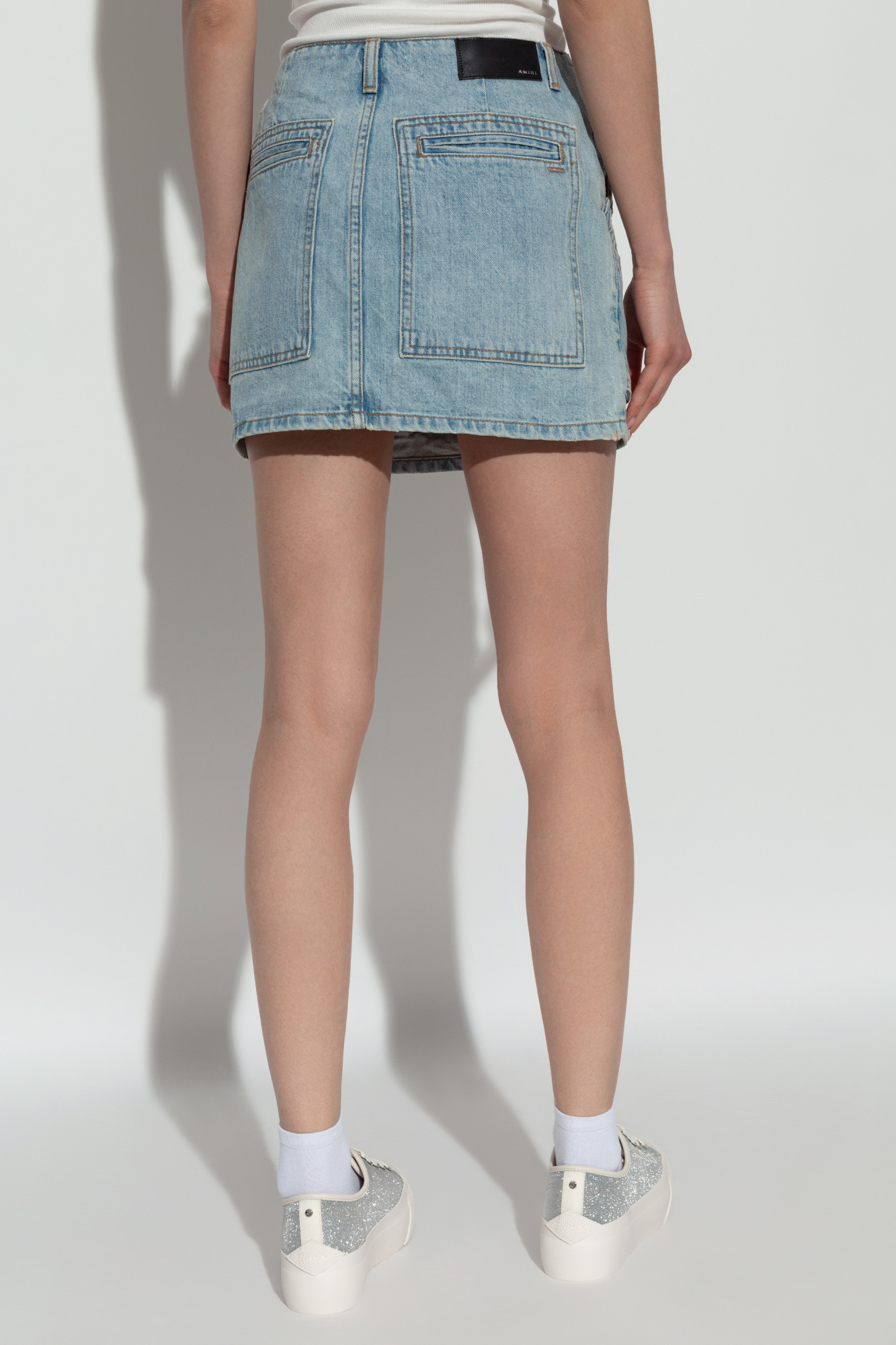 Amiri Cargo Denim Skirt In Gray