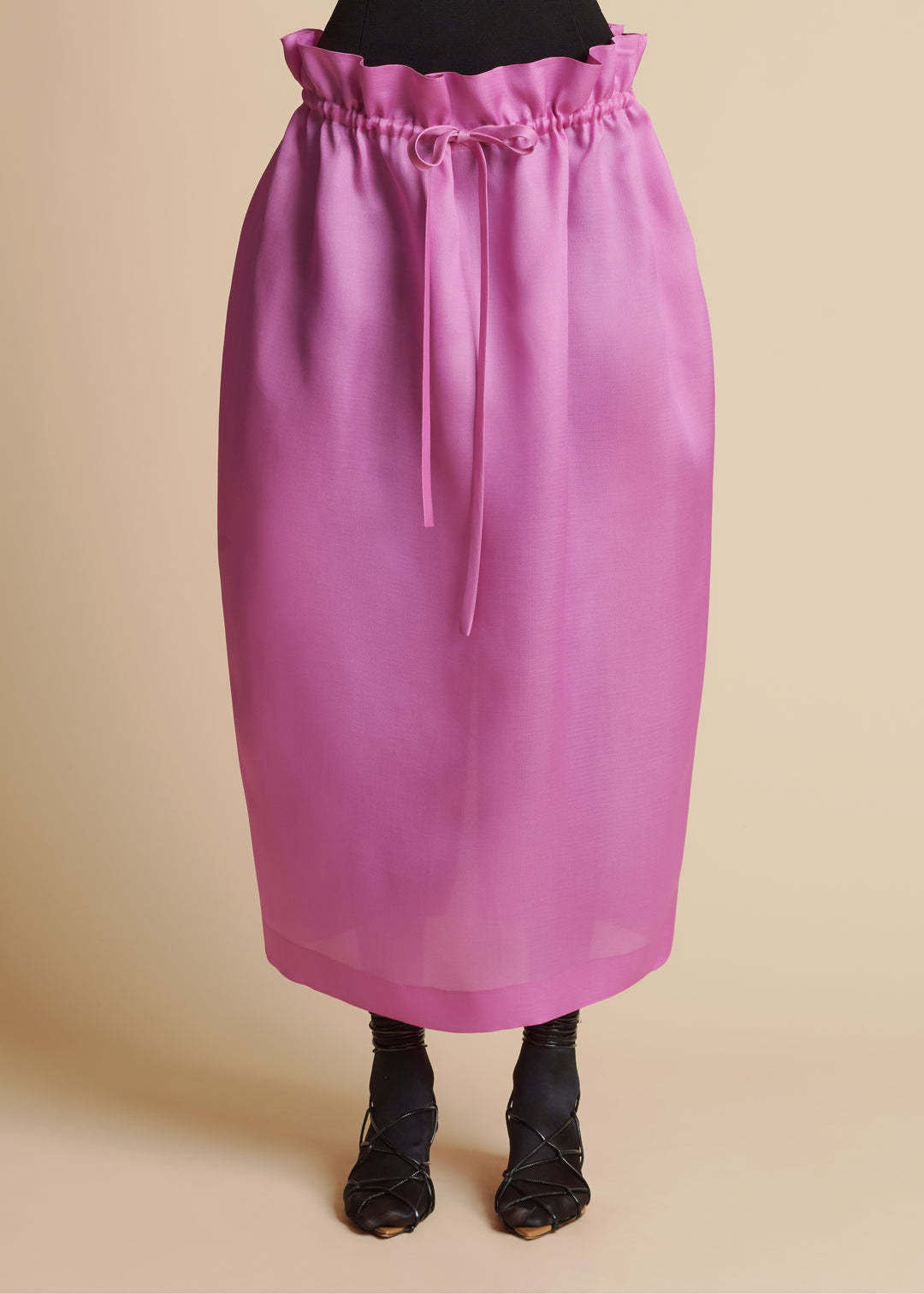 Khaite Ember Paperbag-waist Silk Organza Midi Skirt In Purple