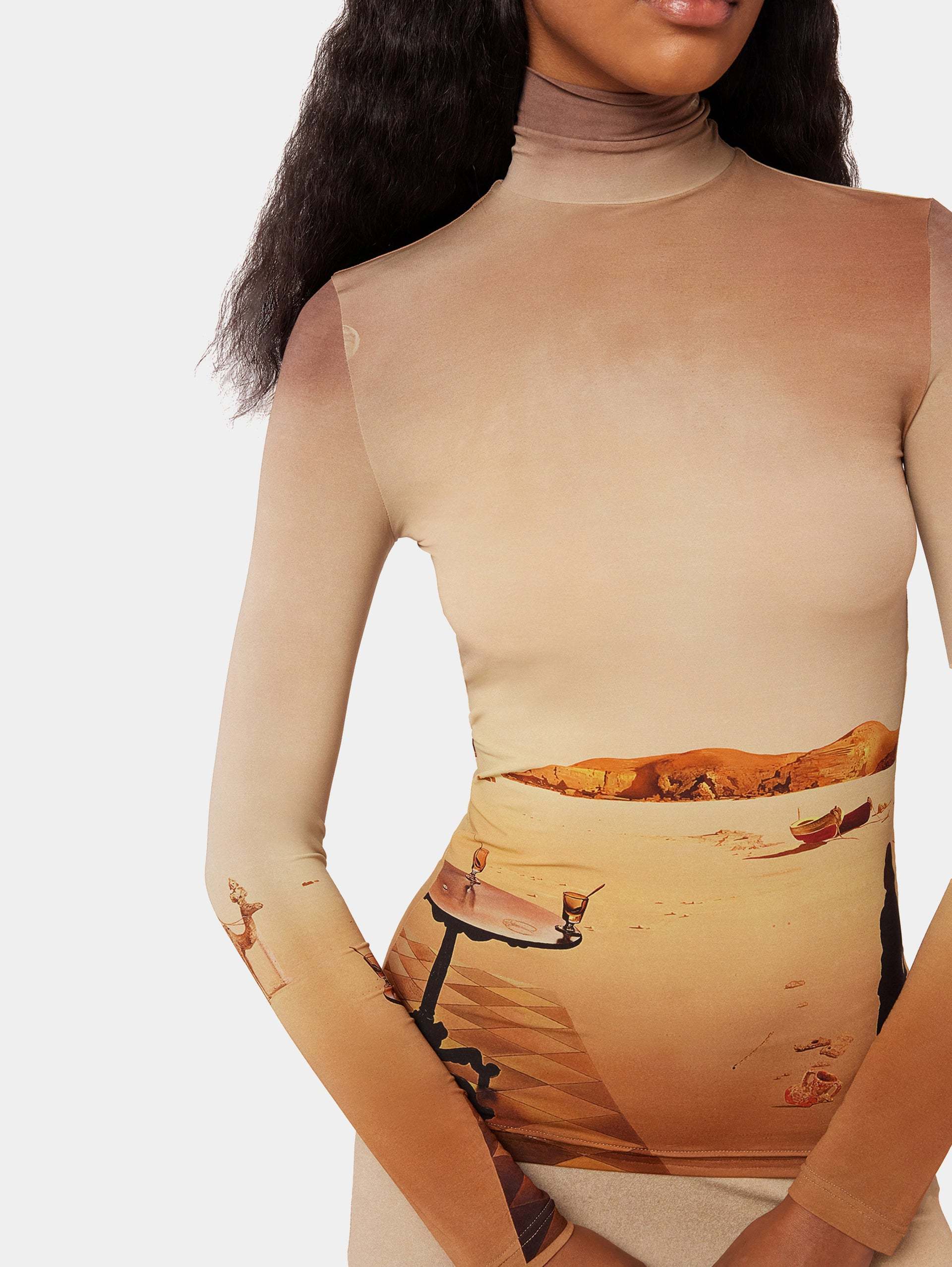 Rabanne Graphic-print Long-sleeve Top In Nude