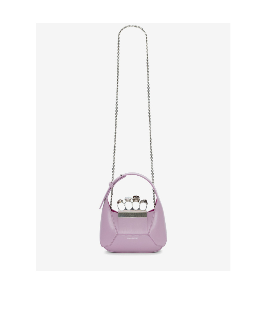Alexander Mcqueen Skull Jeweled Mini Chain Hobo Bag In Pink