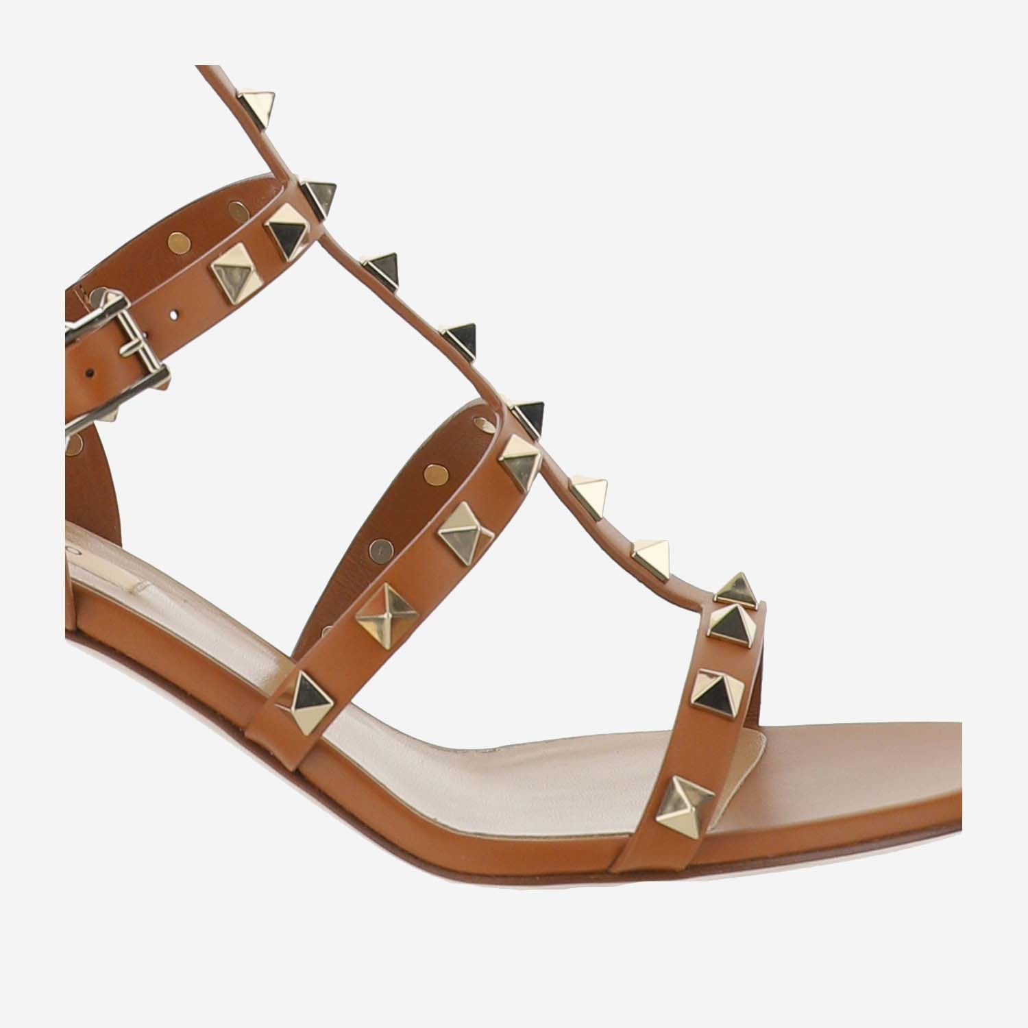Valentino Rockstud Thick Mid-heeled Sandals In Brown