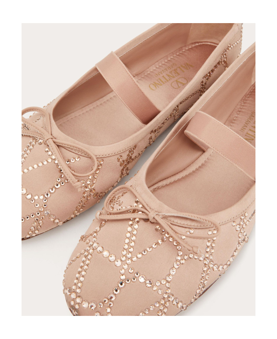 Valentino Garavani Pink Ballet Flats With Toile Iconographe Crystals In Satin Woman In Nude