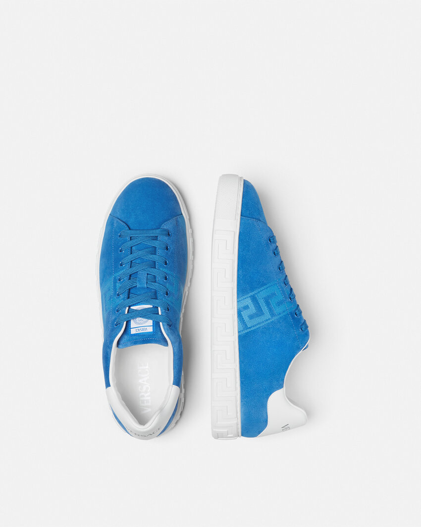 Versace Greca Suede Low Top Sneaker In White