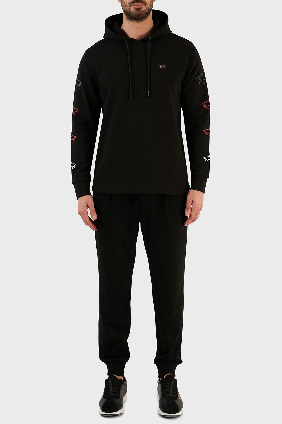 Paul & Shark Logo-embroidered Shark Print Hoodie In Black