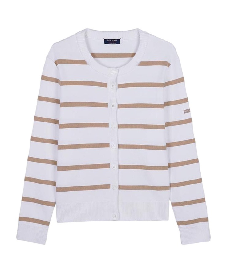 Saint James Long-sleeve Knitted Cardigan In White