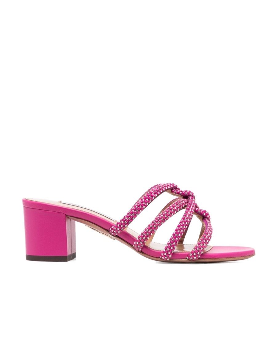 Aquazzura Crystal-embellished Leather Mules In Pink