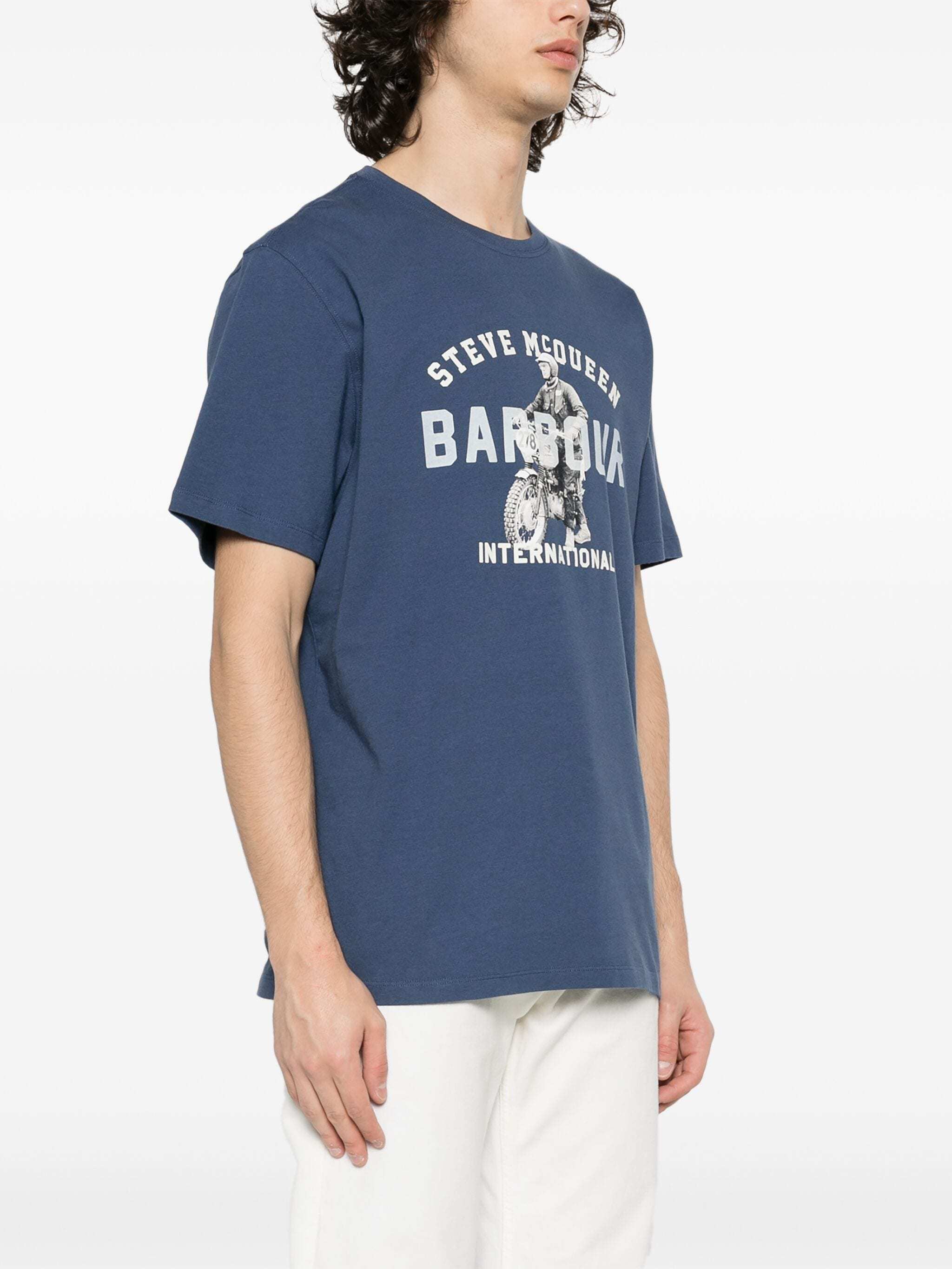 Shop Barbour X Steve Mcqueen Logo-print T-shirt In Blue