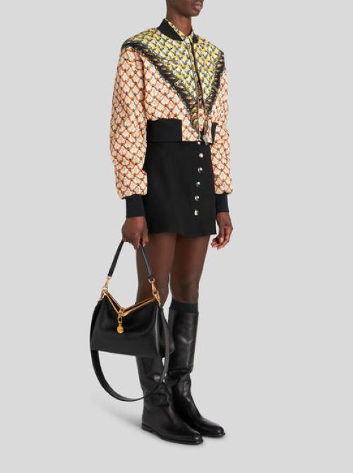Etro 'small Vela' Black Shoulder Bag With Logo And Pegasus Charm In Black