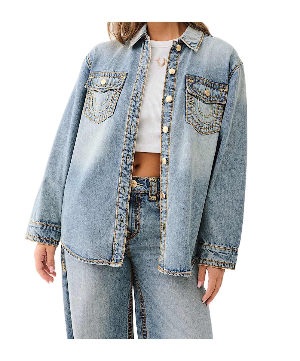 Shop True Religion Denim Super T Shacket In Multicolor